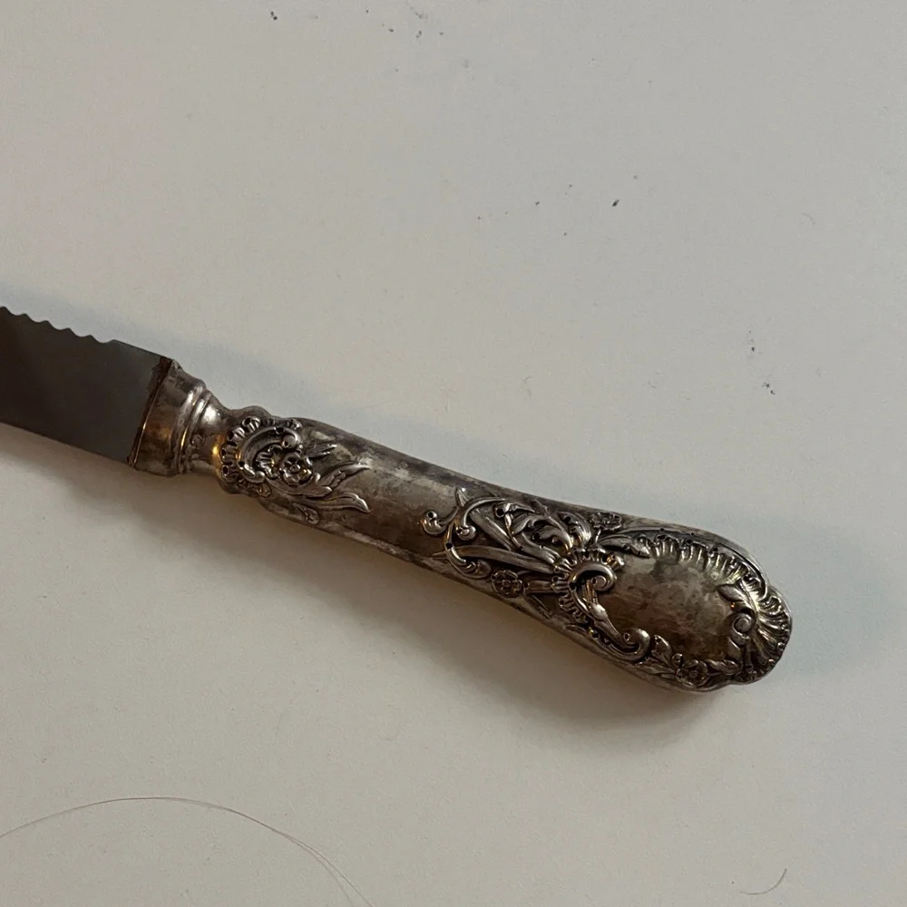 Ornate Silver Stainless Steel Challah Bread Knife